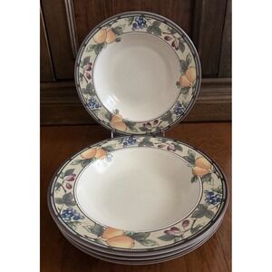 Mikasa Intaglio Garden Harvest Rim Soup Pasta Bowls Stoneware 9.25" Set of 4